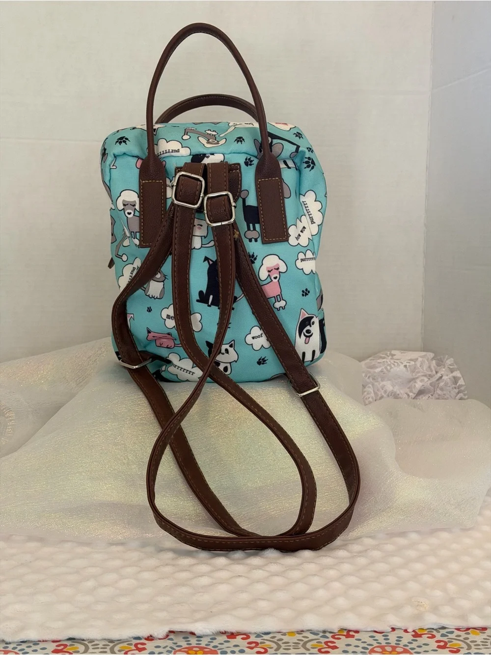 UNIONBAY Mini backpack Cat & Dog Leather like Brown Trim